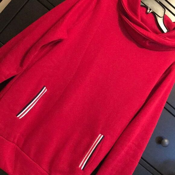 Red Cowl Neck Sweatshirt Tunic - Size Medium - Picture 6 of 8